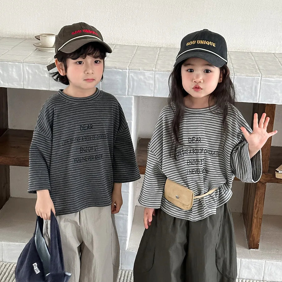 Crew Neck Top Letter Print Short-sleeved T-shirt Boys Grils Children Fashionable Comfortable Loose Casual All-matching